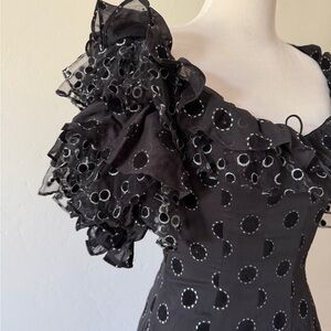 Black Polka Dot Ruffled Sleeve Dress